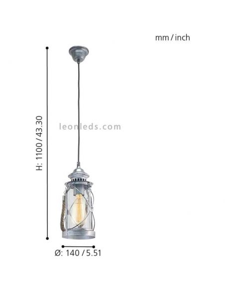 Lámpara de techo LED vintage Bradford 1xE277 | Lámpara farolillo gris de techo de Eglo Iluminación | LeonLeds Iluminación