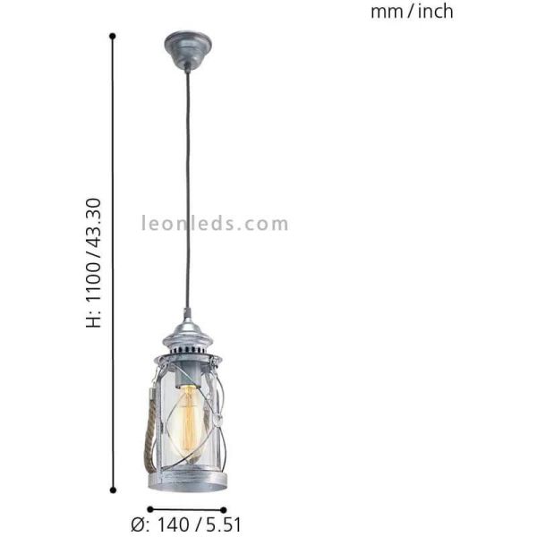 Luminária de teto LED vintage Bradford 1xE277 | Luminária de teto lanterna cinza da Eglo Iluminación | Leon Iluminação LED