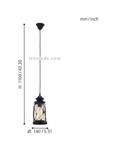 Lámpara de techo LED vintage Bradford 1xE277 | Lámpara farolillo negra de techo de Eglo Iluminación | LeonLeds Iluminación