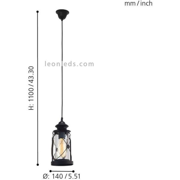Lámpara de techo LED vintage Bradford 1xE277 | Lámpara farolillo negra de techo de Eglo Iluminación | LeonLeds Iluminación