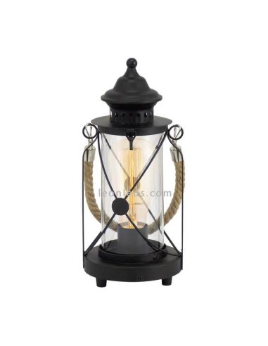Farolillo de mesa LED vintage Bradford 1xE27 | Lámpara vintage negra de sobremesa de Eglo Iluminación | LeonLeds Iluminación