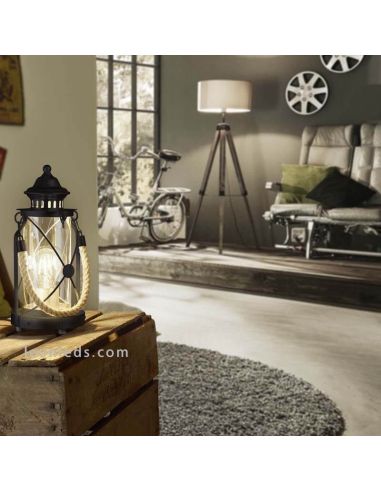 Farolillo de mesa LED vintage Bradford 1xE27 | Lámpara retro negra de sobremesa de Eglo Iluminación | LeonLeds Iluminación