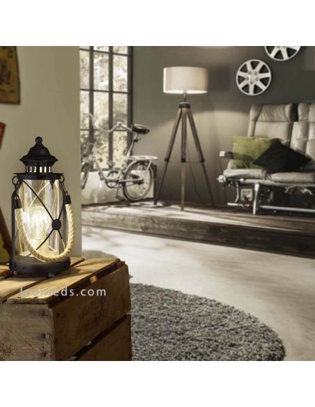Farolillo de mesa LED vintage Bradford 1xE27 | Lámpara retro negra de sobremesa de Eglo Iluminación | LeonLeds Iluminación