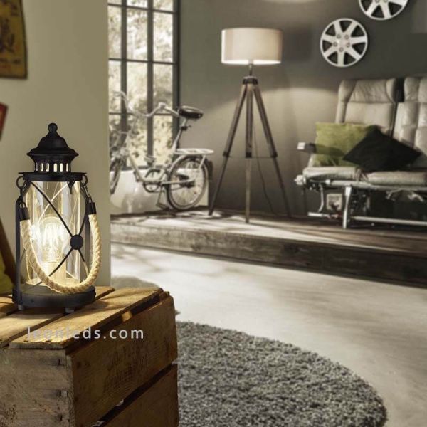 Farolillo de mesa LED vintage Bradford 1xE27 | Lámpara retro negra de sobremesa de Eglo Iluminación | LeonLeds Iluminación