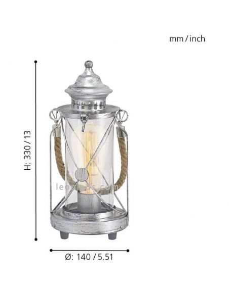 Lanterna de mesa LED vintage Bradford 1xE27 | Candeeiro de mesa prateado retrô da Eglo Iluminación | Leon Iluminação LED