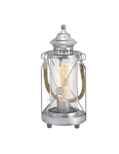 Farolillo de mesa LED vintage Bradford 1xE27 | Lámpara vintage plateada de sobremesa de Eglo Iluminación | LeonLeds Iluminación