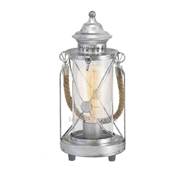Farolillo de mesa LED vintage Bradford 1xE27 | Lámpara vintage plateada de sobremesa de Eglo Iluminación | LeonLeds Iluminación