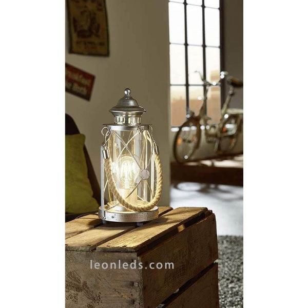 Farolillo de mesa LED vintage Bradford 1xE27 | Lámpara farola plateada de sobremesa de Eglo Iluminación | LeonLeds Iluminación