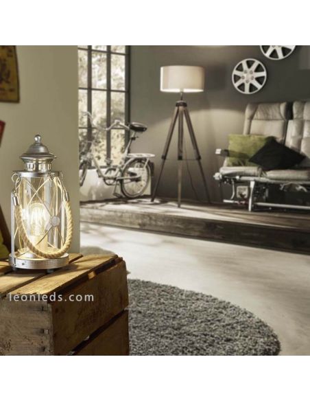 Farolillo de mesa LED vintage Bradford 1xE27 | Lámpara cuerda gris de sobremesa de Eglo Iluminación | LeonLeds Iluminación