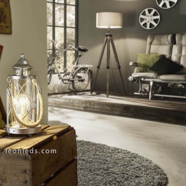 Lanterna de mesa LED vintage Bradford 1xE27 | Candeeiro de mesa em corda cinza por Eglo Iluminación | Leon Iluminação LED