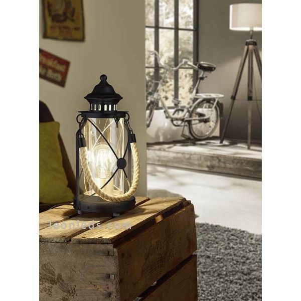 Farolillo de mesa LED vintage Bradford 1xE27 | Lámpara farola negra de sobremesa de Eglo Iluminación | LeonLeds Iluminación