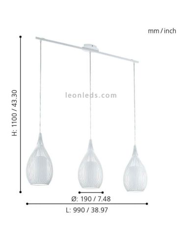 Lámpara de techo LED moderna Razoni 3xE27 | Lámpara vidrio blanca de techo de Eglo Iluminación | LeonLeds Iluminación