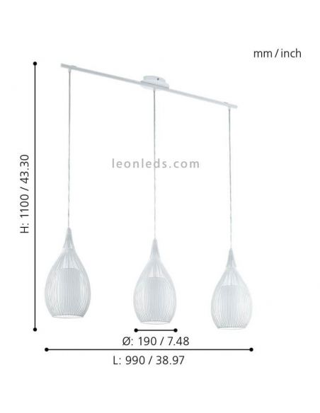 Lámpara de techo LED moderna Razoni 3xE27 | Lámpara vidrio blanca de techo de Eglo Iluminación | LeonLeds Iluminación