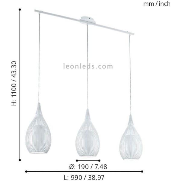 Lámpara de techo LED moderna Razoni 3xE27 | Lámpara vidrio blanca de techo de Eglo Iluminación | LeonLeds Iluminación