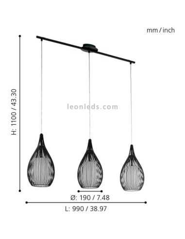 Luminária de teto LED moderna Razoni 3xE27 | Luminária de teto de vidro preto da Eglo Iluminación | Leon Iluminação LED