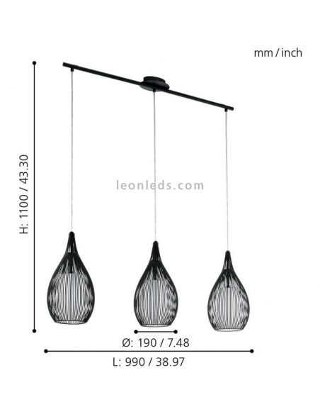 Lámpara de techo LED moderna Razoni 3xE27 | Lámpara vidrio negra de techo de Eglo Iluminación | LeonLeds Iluminación