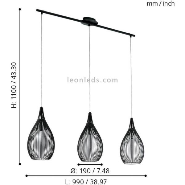 Lámpara de techo LED moderna Razoni 3xE27 | Lámpara vidrio negra de techo de Eglo Iluminación | LeonLeds Iluminación