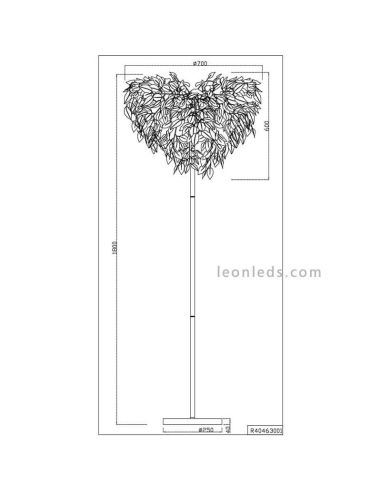 Dimensions Lampadaire Leavy blanc et chrome | Trio d'éclairage | Éclairage LeonLeds