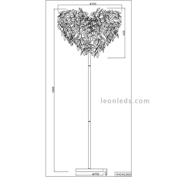 Dimensions Lampadaire Leavy blanc et chrome | Trio d'éclairage | Éclairage LeonLeds