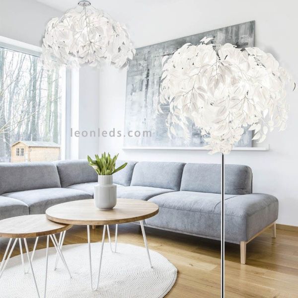 Lampadaire moderne blanc E14 Leavy | Trio d'éclairage | Éclairage LeonLeds