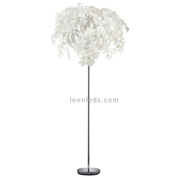 Lámpara de pie Leavy blanca y cromo |  Trio Lighting | LeonLeds Iluminación