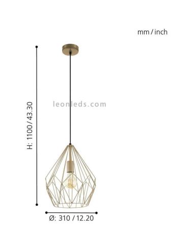 Lámpara de Techo vintage Carlton oro viejo 1XE27 | Lámpara acero de techo de Eglo Lighting | LeonLeds Iluminación