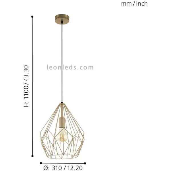 Lámpara de Techo vintage Carlton oro viejo 1XE27 | Lámpara acero de techo de Eglo Lighting | LeonLeds Iluminación