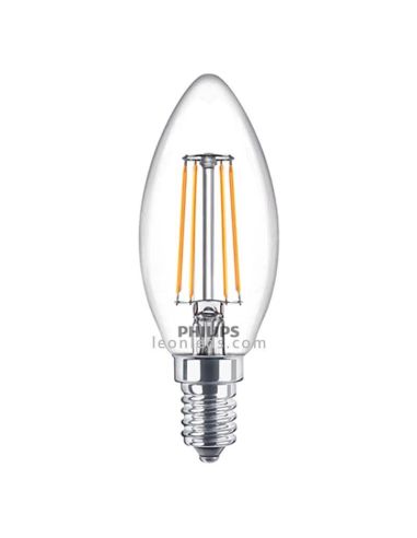Bombilla E14 LED Regulable 4.5W Vela Filamentos 2700K Philips 77337300 | LeonLeds.com