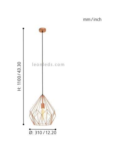 Lámpara de Techo vintage Carlton cobre 1XE27 | Lámpara acero de techo de Eglo Lighting | LeonLeds Iluminación