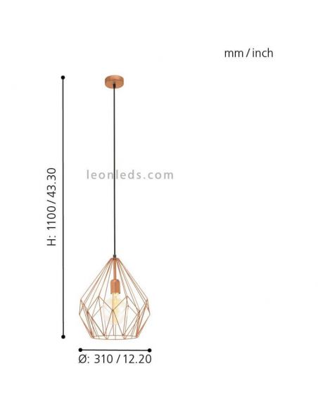 Lámpara de Techo vintage Carlton cobre 1XE27 | Lámpara acero de techo de Eglo Lighting | LeonLeds Iluminación