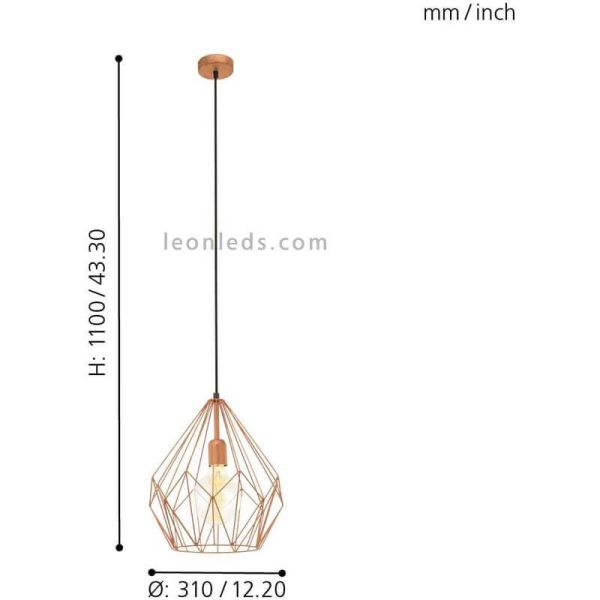 Lámpara de Techo vintage Carlton cobre 1XE27 | Lámpara acero de techo de Eglo Lighting | LeonLeds Iluminación
