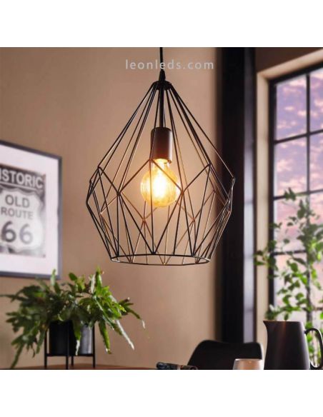 Luminária de teto vintage preta Carlton 1XE27 | Luminária de teto de metal da Eglo Lighting | Leon Iluminação LED
