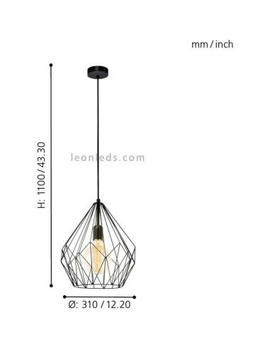 Luminária de teto vintage preta Carlton 1XE27 | Luminária de teto em aço da Eglo Lighting | Leon Iluminação LED