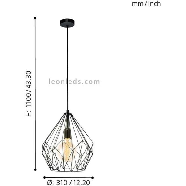 Lámpara de Techo vintage Carlton negra 1XE27 | Lámpara acero de techo de Eglo Lighting | LeonLeds Iluminación