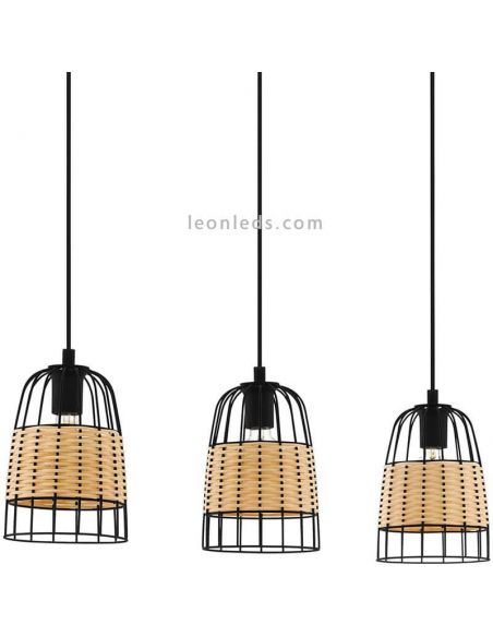 Lámpara colgante de techo LED rattan Anwick 3XE27 | Lámpara marrón y negro de Eglo Iluminación | LeonLeds Iluminación