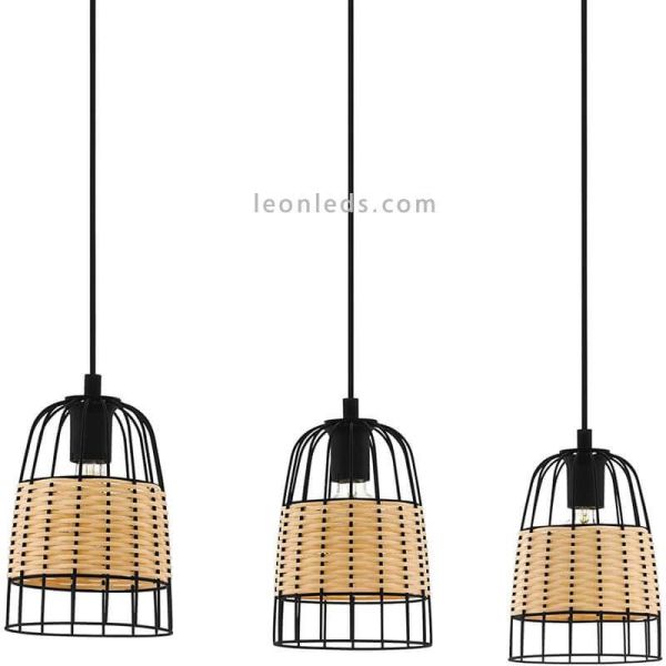 Lámpara colgante de techo LED rattan Anwick 3XE27 | Lámpara marrón y negro de Eglo Iluminación | LeonLeds Iluminación