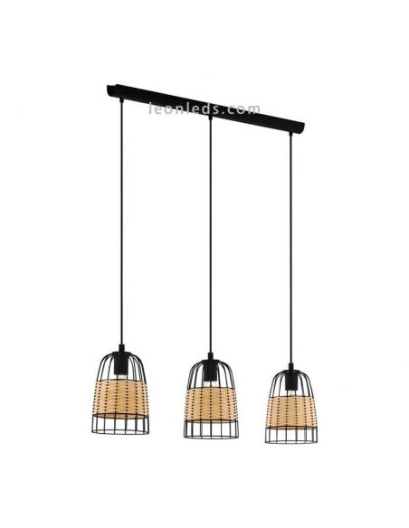 Lámpara colgante de techo LED rattan Anwick 3XE27 | Lámpara vintage de techo de Eglo Iluminación | LeonLeds Iluminación