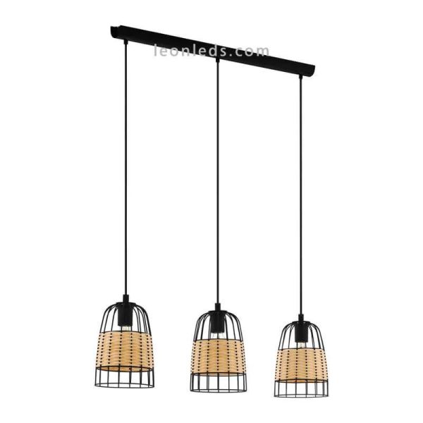 Lámpara colgante de techo LED rattan Anwick 3XE27 | Lámpara vintage de techo de Eglo Iluminación | LeonLeds Iluminación