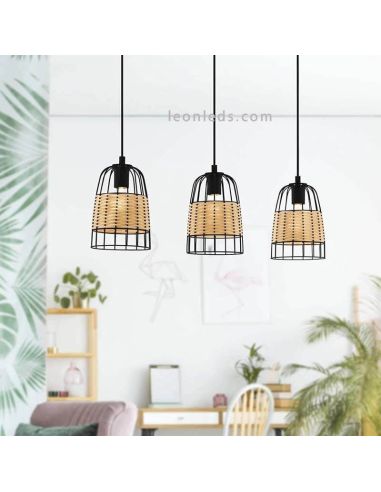 Lámpara colgante de techo LED rattan Anwick 3XE27 | Lámpara color amarillo de Eglo Iluminación | LeonLeds Iluminación