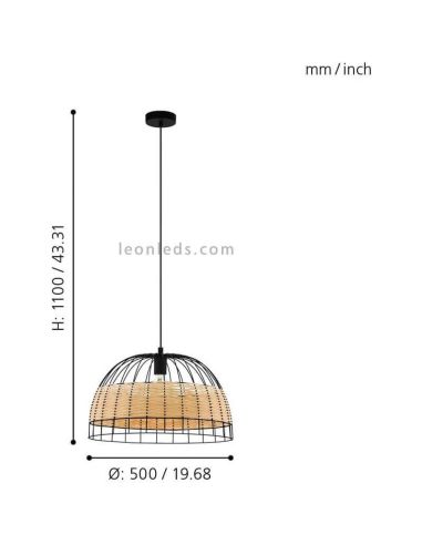 Lámpara de techo LED rattan Anwick 50Cm 1XE27 | Lámpara de mimbre de Eglo Iluminación | LeonLeds Iluminación