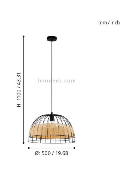 Plafonnier LED en rotin Anwick 50Cm 1XE27 | Lampe en rotin de Eglo Iluminación | Éclairage LeonLeds