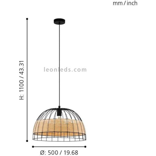 Lámpara de techo LED rattan Anwick 50Cm 1XE27 | Lámpara de mimbre de Eglo Iluminación | LeonLeds Iluminación