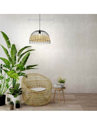 Lámpara de techo colgante LED rattan Anwick 37Cm 1XE27 | Lámpara color amarillo de Eglo Iluminación | LeonLeds Iluminación