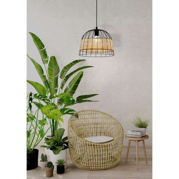 Lámpara de techo colgante LED rattan Anwick 37Cm 1XE27 | Lámpara rústica de techo de Eglo Iluminación | LeonLeds Iluminación