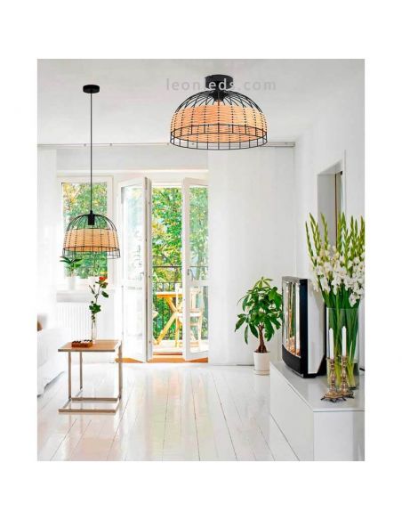 Lámpara de techo colgante LED rattan Anwick 37Cm 1XE27 | Lámpara natural rústica de Eglo Iluminación | LeonLeds Iluminación
