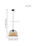 Lámpara de techo colgante LED rattan Anwick 37Cm 1XE27 | Lámpara de mimbre de Eglo Iluminación | LeonLeds Iluminación
