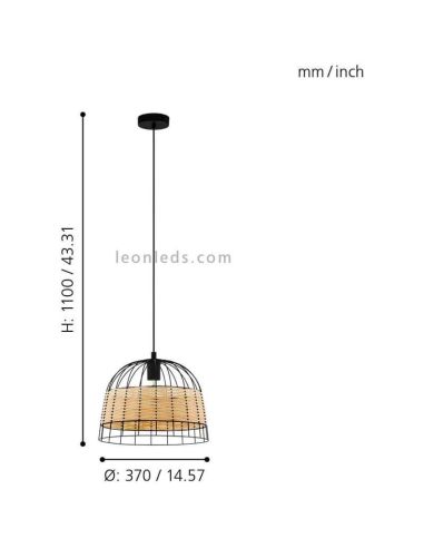 Lámpara de techo colgante LED rattan Anwick 37Cm 1XE27 | Lámpara de mimbre de Eglo Iluminación | LeonLeds Iluminación