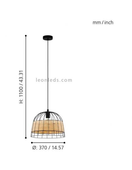 Lámpara de techo colgante LED rattan Anwick 37Cm 1XE27 | Lámpara de mimbre de Eglo Iluminación | LeonLeds Iluminación
