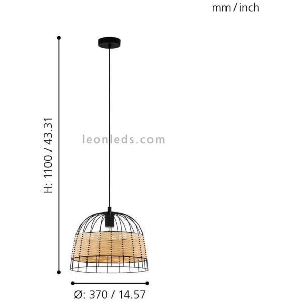 Lámpara de techo colgante LED rattan Anwick 37Cm 1XE27 | Lámpara de mimbre de Eglo Iluminación | LeonLeds Iluminación