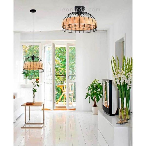 Plafón de techo LED rattan Anwick 38Cm 1XE27 | Lámpara natural rústica de Eglo Iluminación | LeonLeds Iluminación